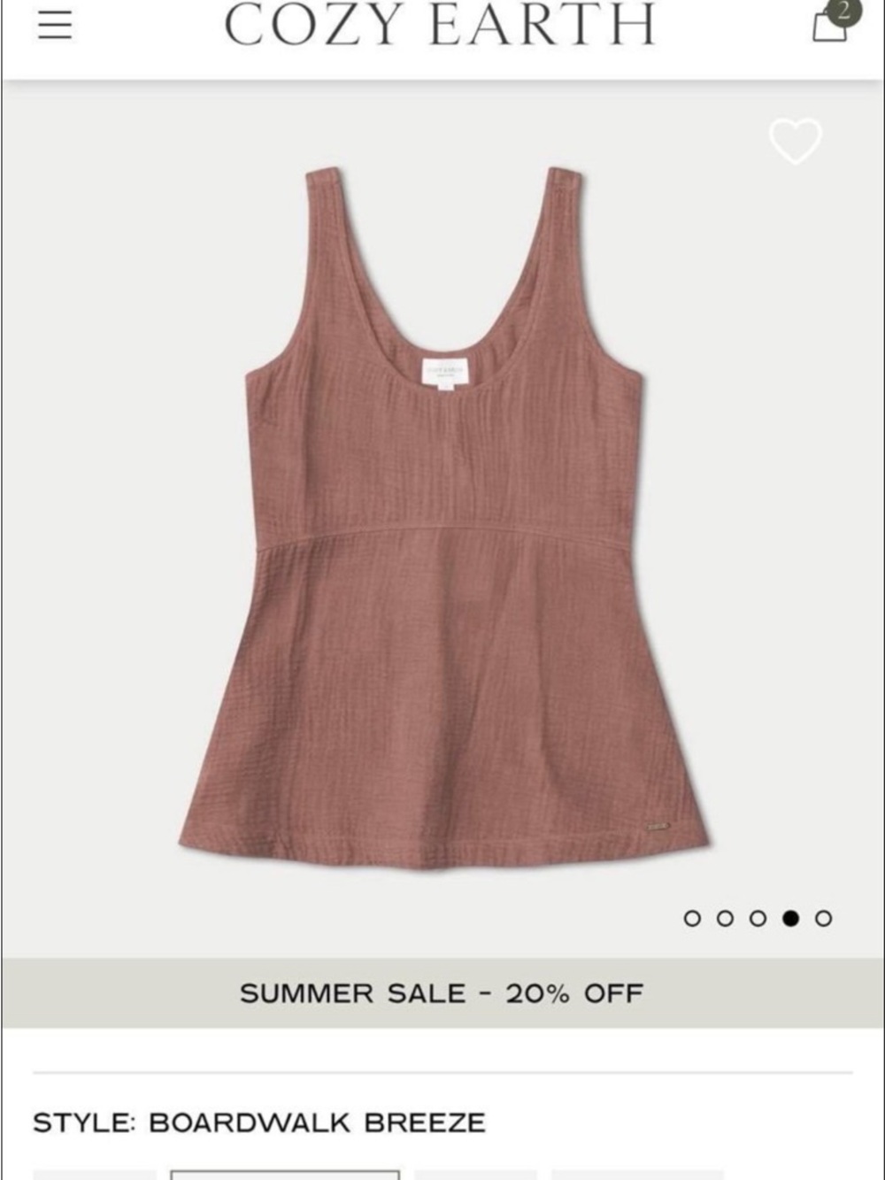 Cozy Earth Mauve V-Neck Sleeveless Tank Top - Picture 2 of 10